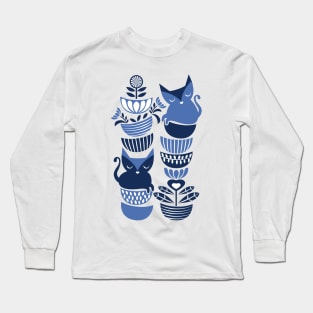 Swedish folk cats I // indigo blue Long Sleeve T-Shirt